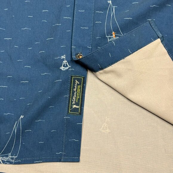 William Murray Golf Short Sleeve Button Up Shirt Stretch Boat Pattern Blue XL - Picture 7 of 10